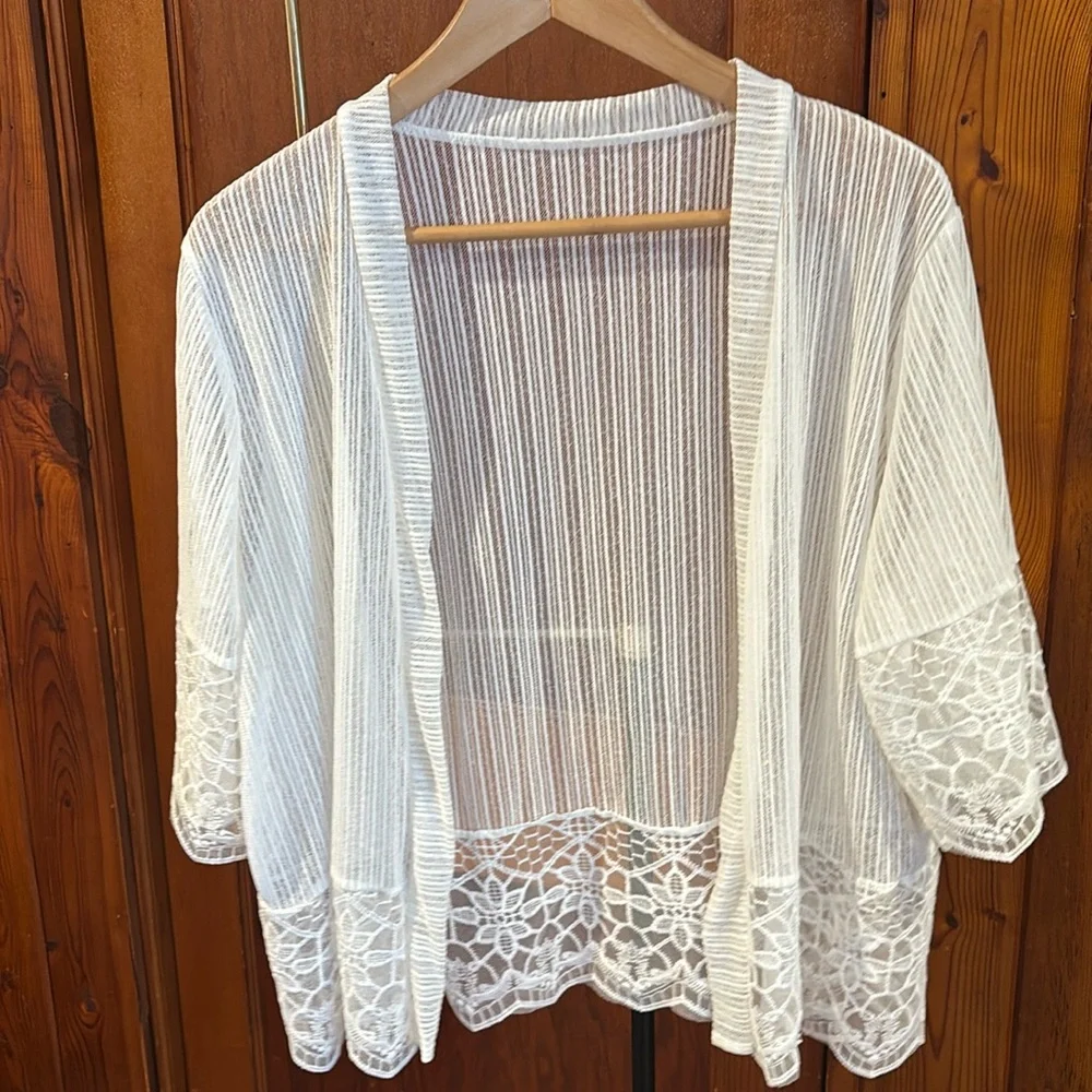 Lace Sheer Cardigan Sweater Short Sleeve Open Front Shrug Floral Bolero Cover Up - Picture 9 of 12